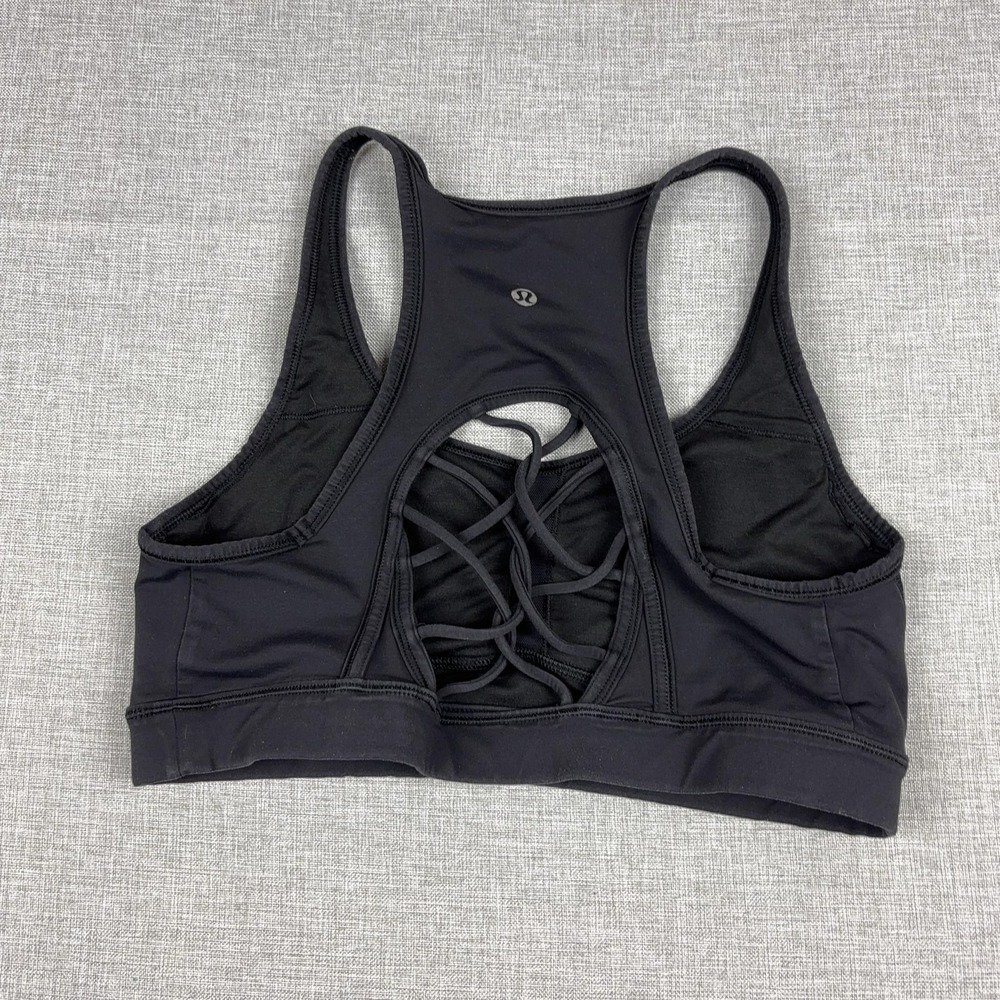 Lululemon Sports Bra Womens 10 Black Lattice Back Racerback Medium Support Yoga